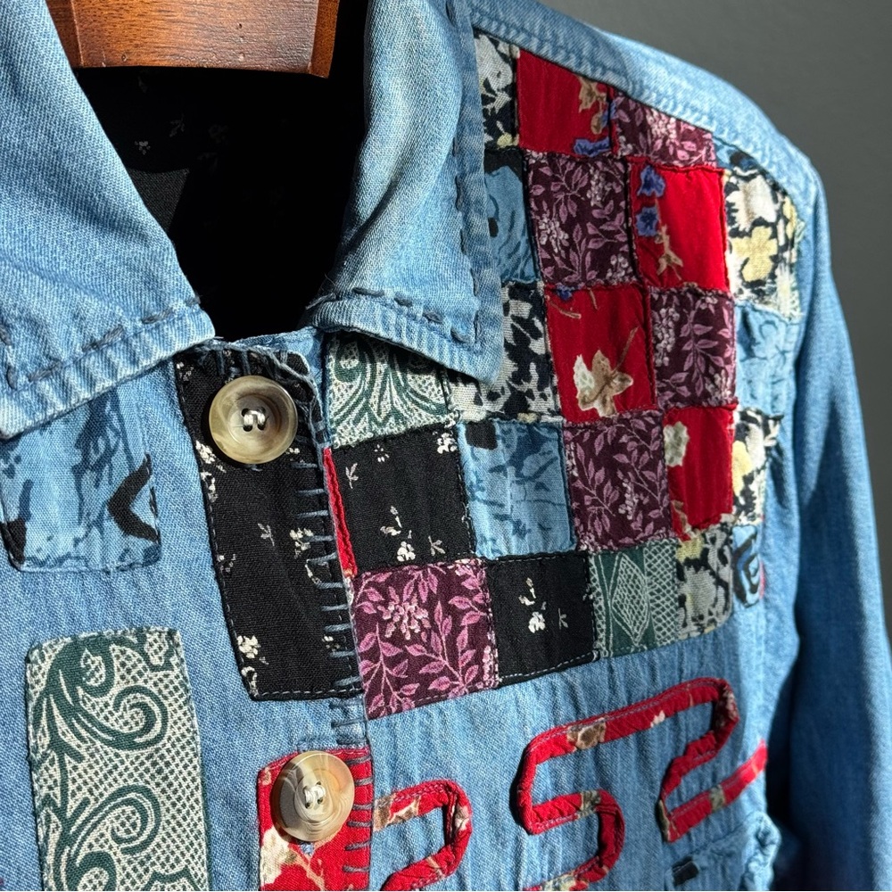 Vintage Patchwork Denim Jacket – Handmade Quilt Style 🧵 M–L - Picture 5 of 15